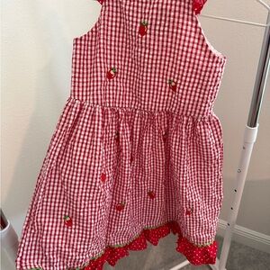 Rare Editions Red Gingham Strawberry Embroidered Dress